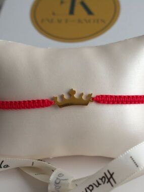Crown Charm Bracelet in Red with Gold Accent  Macrame Royal Bracelet